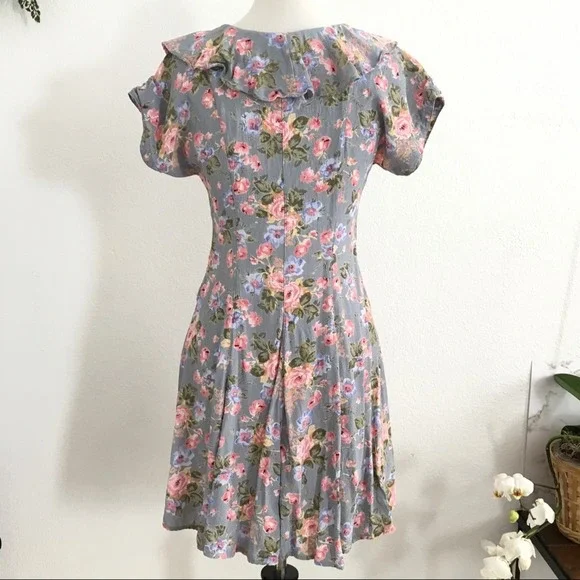 1990s pastel babydoll dress floral small blue pink - Picture 8 of 13